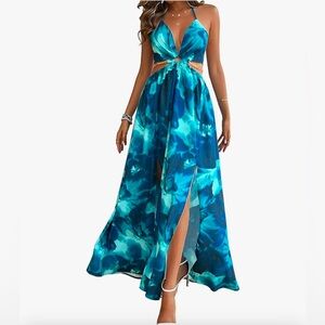 Elegant Blue Floral Maxi Dress